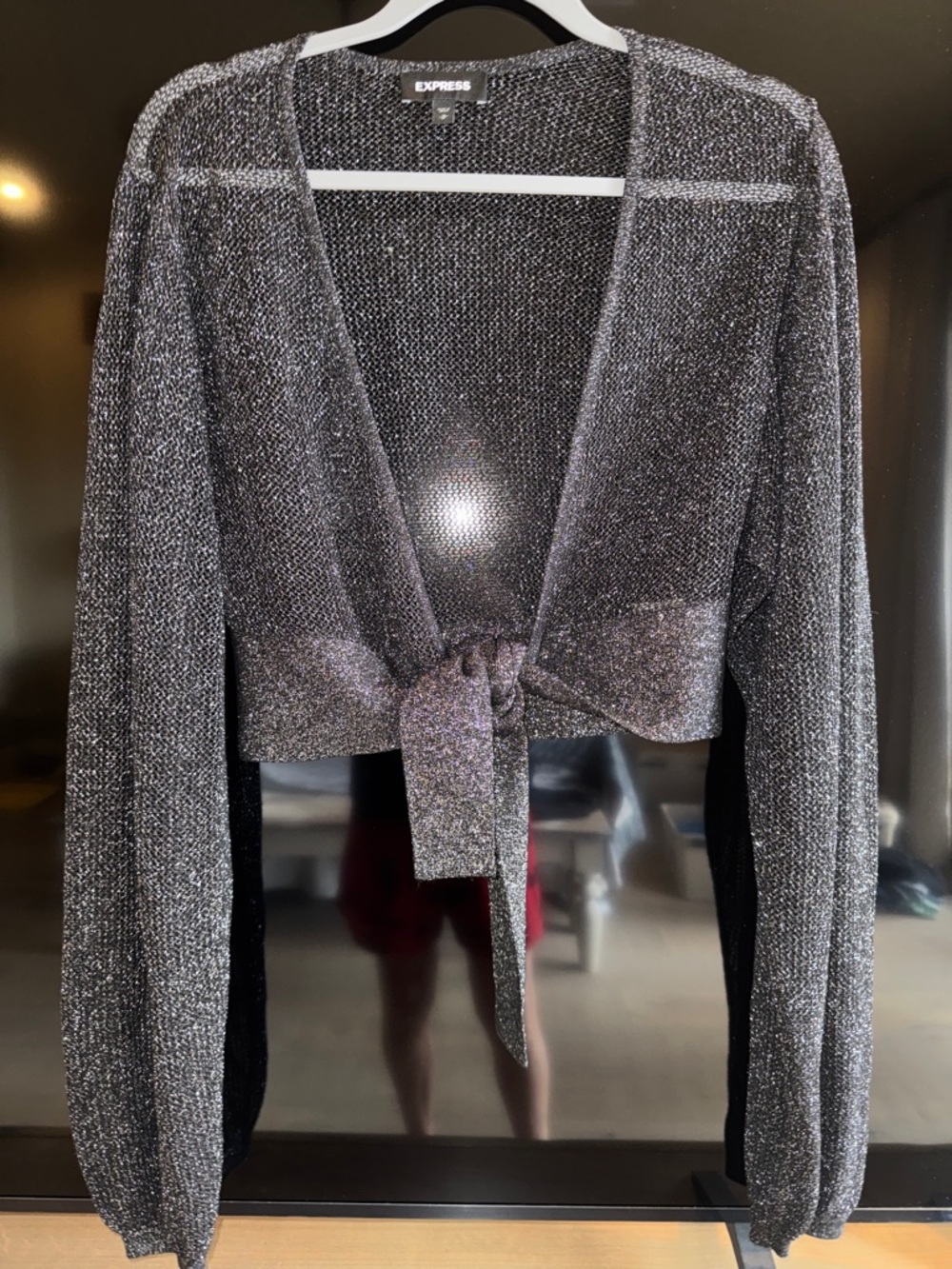 Express Silver black Metallic Tie-Front Long Sleeve Crop M